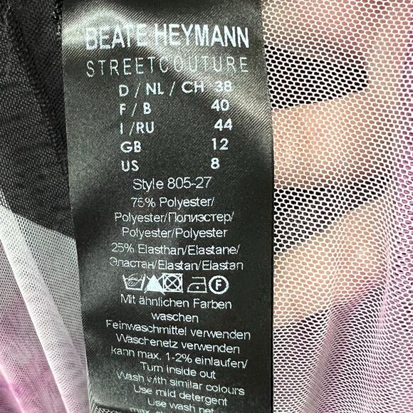 Beate Heymann Orchid Maxi Dress Womens 8 Black Purple Sheer Stretch Boho Chic - Picture 12 of 13